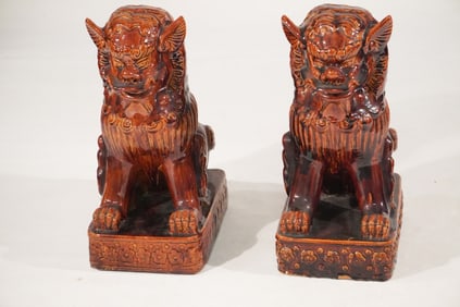 Very Handsome Pair Antique Chinese Pottery Tang Style Temple Lions
