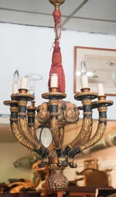 Exceptional Antique French Flemish Style Carved & Polychrome Chandelier