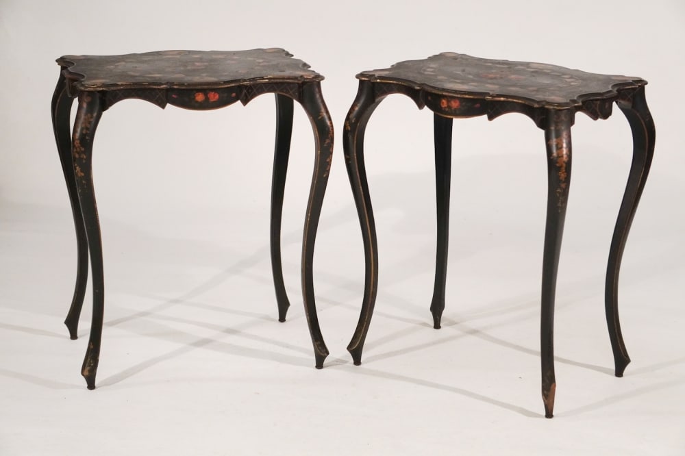 Fine Pair Victorian Lacquered & Mother of Pearl Inlaid Side Tables (1 of 4)