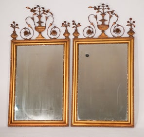 Excellent Pair Antique European Adams Style Gilt Looking Glasses