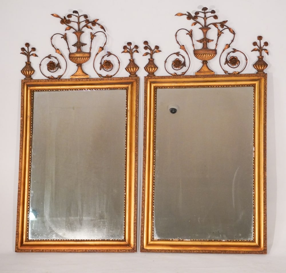 Excellent Pair Antique European Adams Style Gilt Looking Glasses (1 of 4)