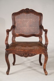 Handsome French Carved & Caned Walnut Armchair