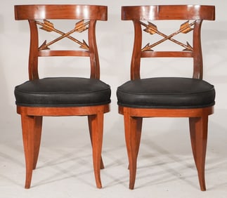 Excellent Pair French Empire Napoleon III Carved & Gilded Side Chairs