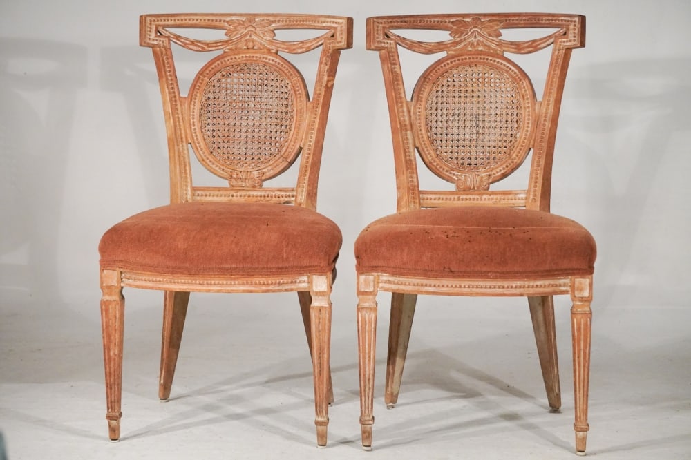 Fine Pair Antique French Fruitwood Carved & Upholstered Side Chairs (1 of 3)