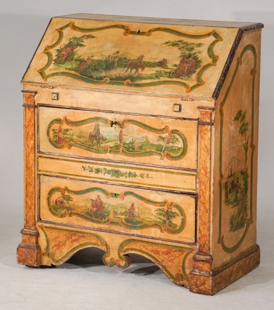 Fine Italian NeoClassical Polychrome Decorated Slant Front Desk (1 of 4)