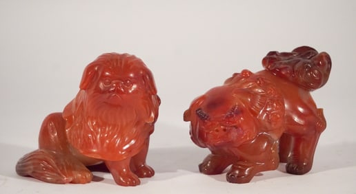 Two Vintage Chinese Carved Agate Figures
