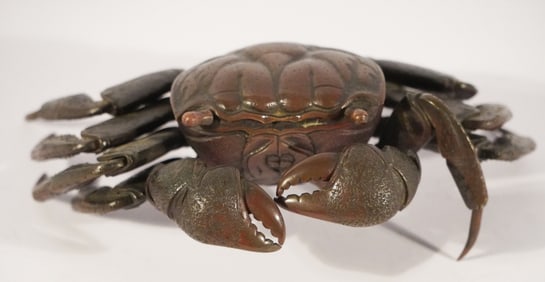Antique Japanese Meiji Bronze Articulated Crab Sculpture