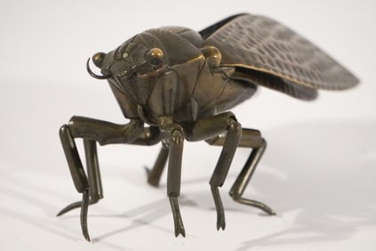 Excellent Antique Japanese Meiji Bronze Articulated Cicada Sculpture