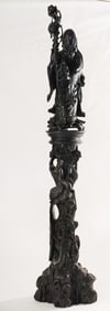 Fine Japanese Carved Hardwood Elder on Stand