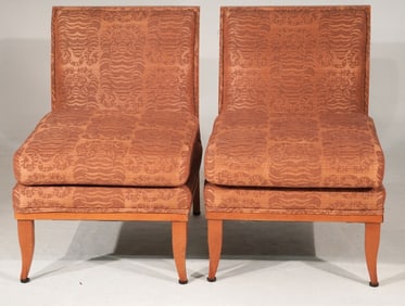 Pair Designer Custom Upholstered Easy Chairs