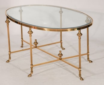 Handsome Art Deco Brass Glass Top Coffee Table
