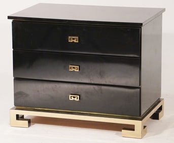 Fine Deco Black Lacquer & Chrome Chest or Side Cabinet