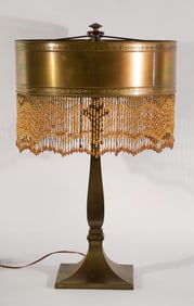 Mid Century Deco Brass & Glass Beaded Table Lamp