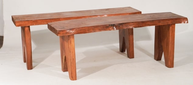 Pair Vintage Live Edge Custom Yellow Pine Benches or Settles