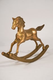 Excellent Antique English Sculptural Brass Child's Rocking Horse