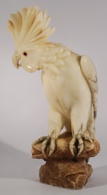 Art Deco Italian Carved Alabaster Cockatiel