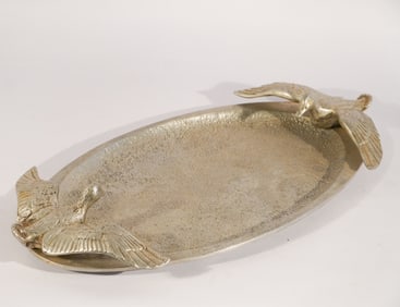 Charming Vintage Pewter Sporting Serving Platter