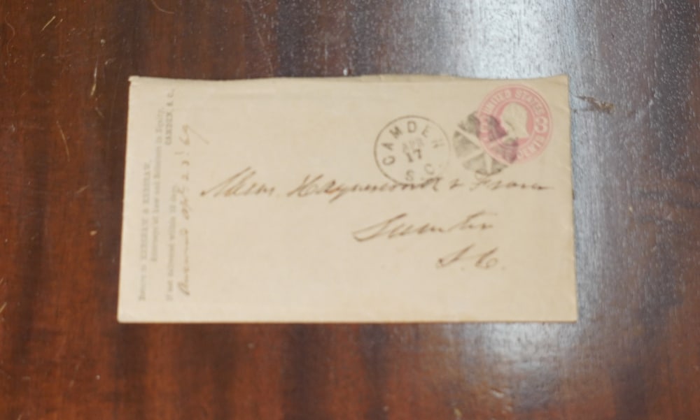 Original Joseph Brevard Kershaw Letter: Dated April 16, 1869 The letter sent to Haynesworth and Family. It addresses dealing with a Colonel Blanding, also noting dealing with the Richardson family. Excellent piece housed in original envelop