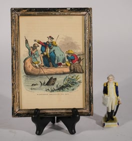 Charming Antique German Porcelain Figure of Washington Together With Print
