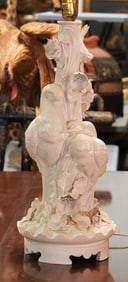 Excellent Antique French Glazed Biscuit Porcelain Sculptural Table Lamp