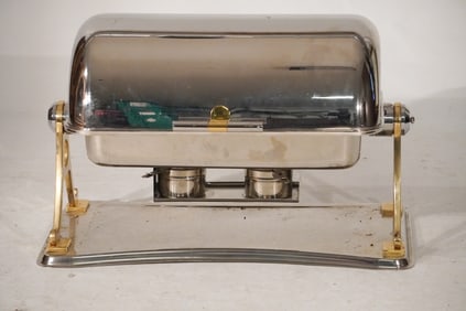 Excellent Mid Century Art Deco Chrome & Brass Serving Piece