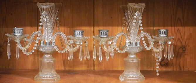 Brilliant Pair Bohemian Art Deco Glass Candelabra