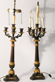 Fine Pair French Empire Bronze & Gilt Candelabra