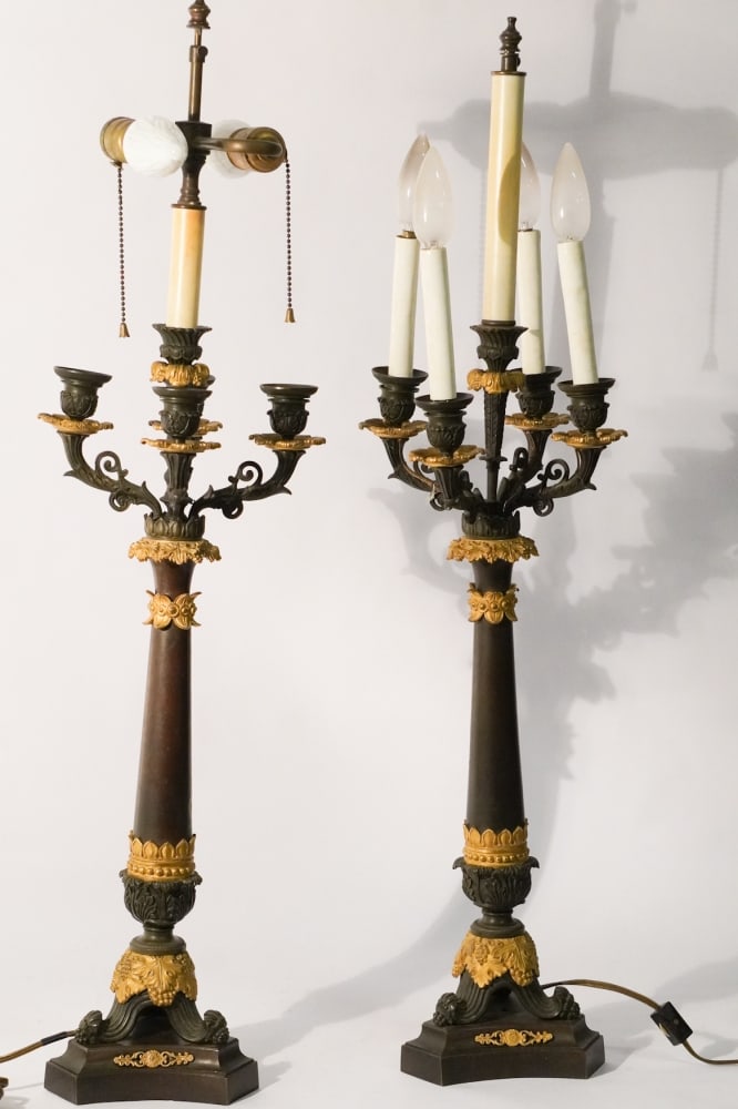 Fine Pair French Empire Bronze & Gilt Candelabra (1 of 4)