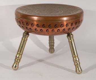 Antique Persian Copper & Nickel Milking or Foot Stool