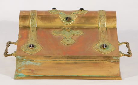 Exceptional Antique Continental Brass & Stone Mounted Writing Slope