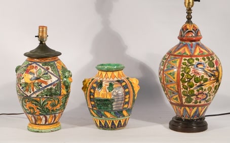 Fine Collection Antique Italian Sgraffito Majolica Pottery Urns