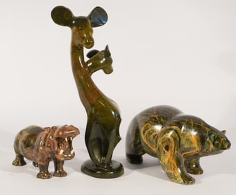 Three African Verdite Carved Stone Sculptures