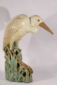 Vintage Chinese Sculptural Stoneware Majolica Lifesize Crane or Heron