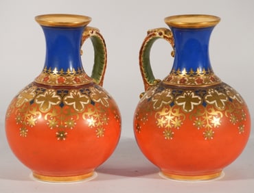 Charming Pair English Aesthetic Movement Pitchers by Samuel Alcock and Co