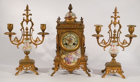 Antique French Clock & Garnature by Japy Freres
