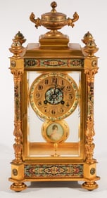 French Empire Cloisonne & Gilt Bronze Mantel Clock