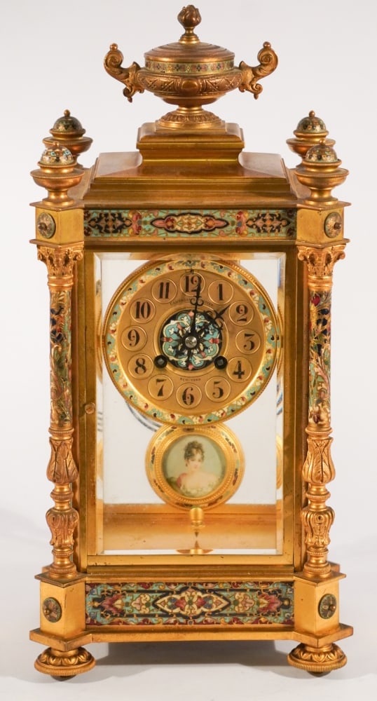 French Empire Cloisonne & Gilt Bronze Mantel Clock (1 of 6)
