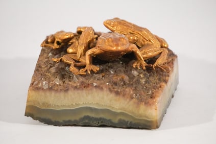 European School Sculpture Frogs Atop Crystal Base