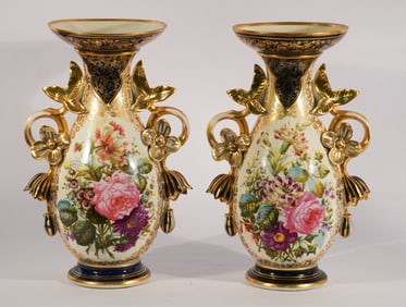 Fine Pair Antique Old Paris Porcelain Urns