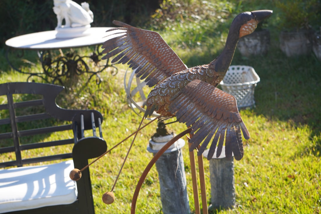 Vintage Folk Art Metal Goose Whirligig Garden Figu (1 of 4)