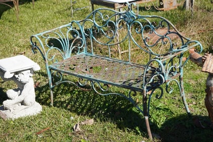 Handsome Art Deco Iron Garden Bench or Settee