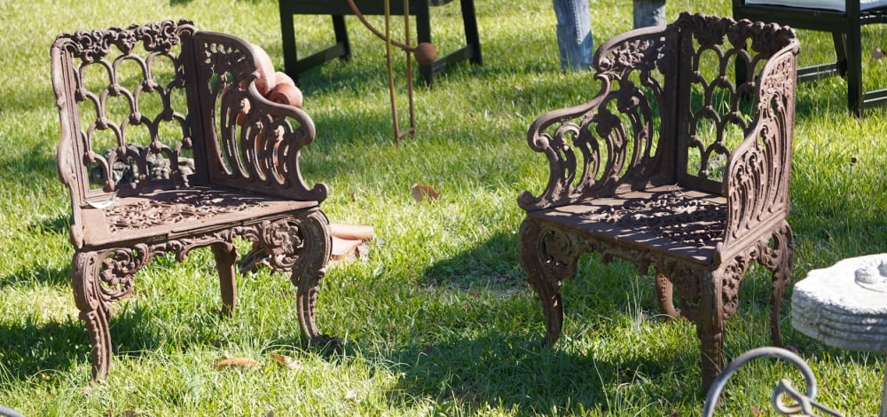 Pair Antique Cast Iron Garden Arm Chairs (1 of 3)