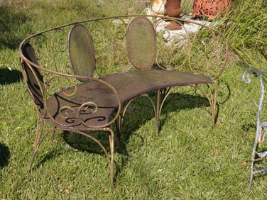 Handsome Art Deco Iron Garden Bench or Settee