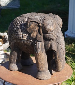 Charming Vintage Asian Carved Hardwood Elephant Sculpture