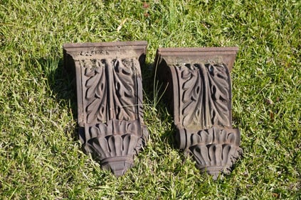 Handsome Pair Antique Cast Iron Wall Sconces or Architectural Accents