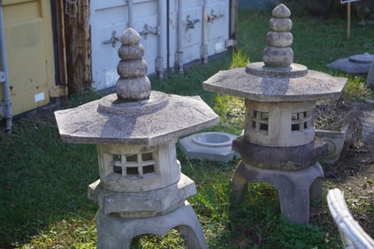 Pair Cast Stone Garden Lantern Pagoda Houses