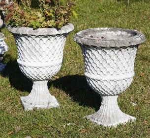 Fine Pair Classical Style Cast Stone Garden Urns