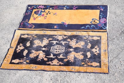 Two Handsome Vintage Deco Chinese Peking Carpets