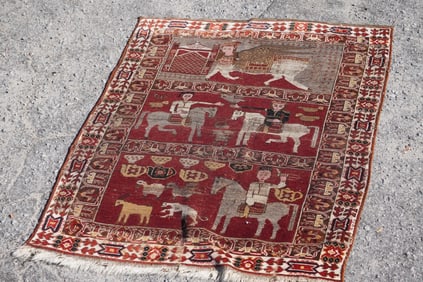 Antique Persian Tribal Pictorial Carpet