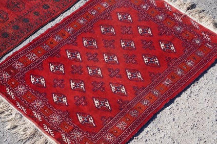 Two Vintage Hand Knotted Persian Bokhara Carpets